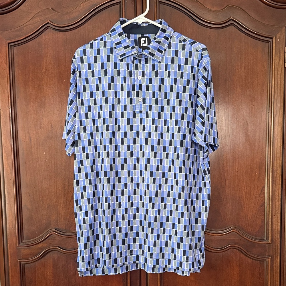 FootJoy FJ Men's Performance Golf Polo Blue Geometric Print Moisture Wicking